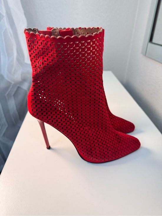 Jeffrey Campbell Shoes - Jeffrey Campbell Red Suede High-Heel Ankle Boots - Women